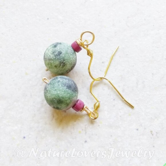 NatureLoversJewelry Jewelry - Minimalist Ruby in Zoisite Earrings - Business Casual - Short Dangle Earrings